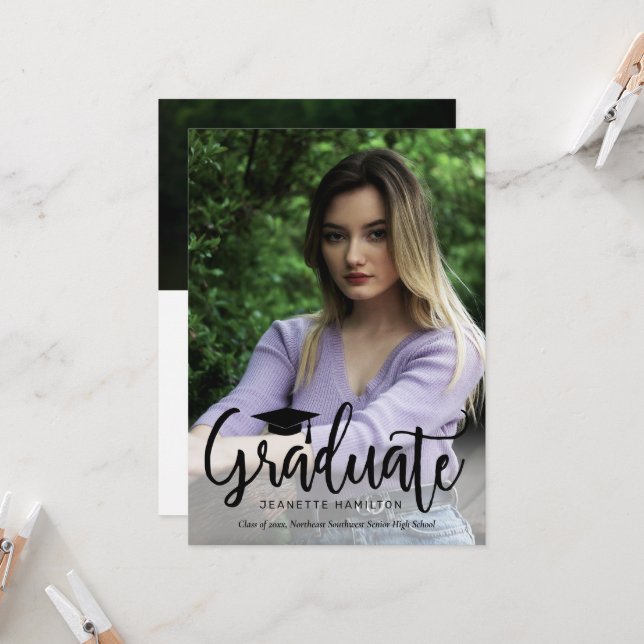 Typografie Script Front/Back Foto Abschluss Invi Einladung (Vorderseite/Rückseite Beispiel)