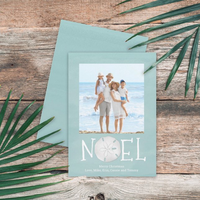 Typografie Simple Custom Weihnachten Beach Türkis (Christmas Holiday Noel Creative Typography Beach Photo Card with a single-photo template.)