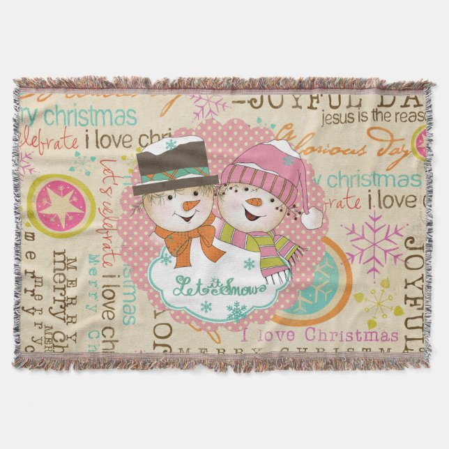 Typografie Snowmen Lassen Sie es Schneeschuhwander Decke (Vorderseite)