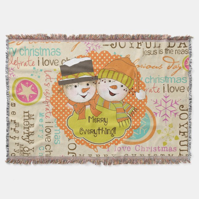 Typografie Snowmen Merry alles Urlaub werfen Decke (Vorderseite)
