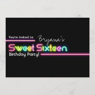 Typografie SWEET 16 Neon Glow Tanzparty-Einladung Einladung