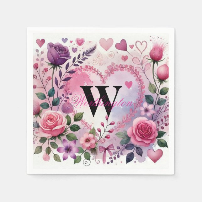 Typografie Text florale Herzen romantische Wasserf Serviette (Vorderseite)