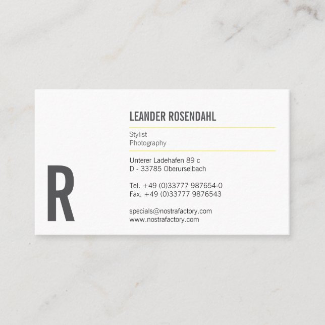 Typografie und Farbe Visitenkarte (Vorderseite)