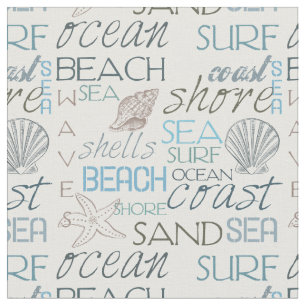 Typografie und Muscheln des Meeres und des Surfs Stoff