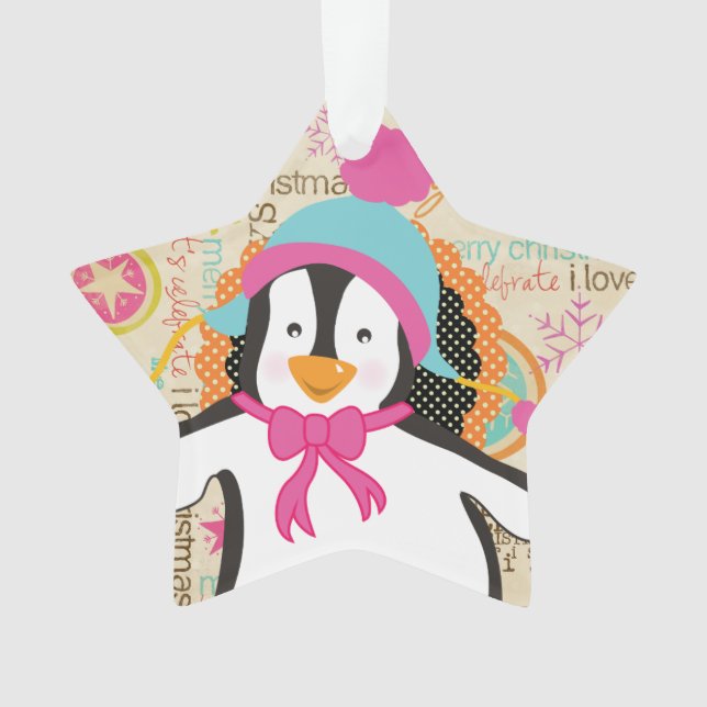Typografie und Pinguine Holiday-Akrylverzierung Ornament (Vorderseite)