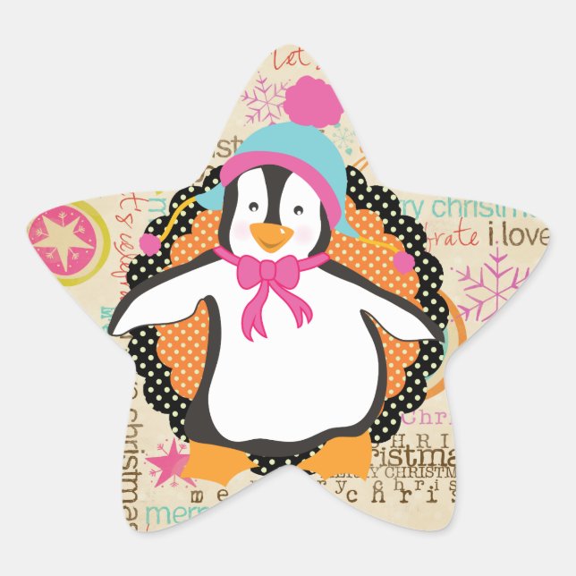 Typografie und Pinguine Whimsy-Star-Aufkleber Stern-Aufkleber (Vorderseite)