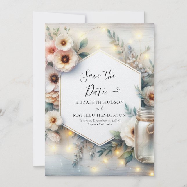 Typografie Unique Mason Jar Wedding Save The Date (Vorderseite)