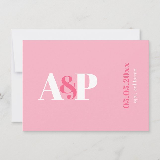 Typografie Vibranntes Pink Magenta Monogram Weddin Save The Date (Vorderseite)