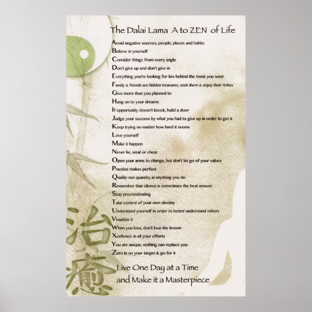Typografie Wall Art Dalai Lama A to Zen Poster (Vorne)