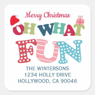 Typografie Was Spaß Weihnachts-Rücksendeadresse Et Quadratischer Aufkleber