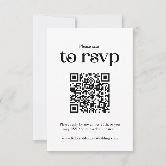 Typografie White QR Code Wedding RSVP Karte (Vorderseite)