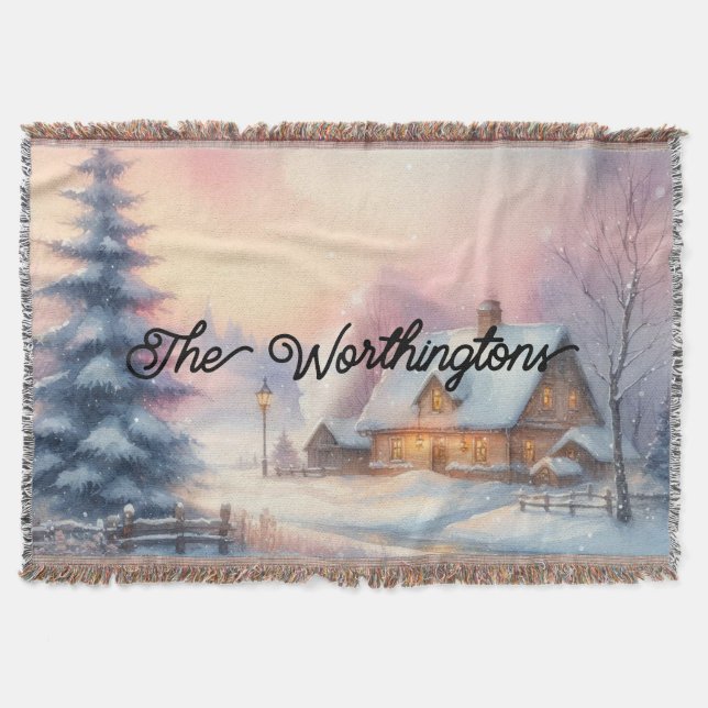 Typografie Winterlandschaft Hütte Wasserfarbe Decke (Vorderseite)