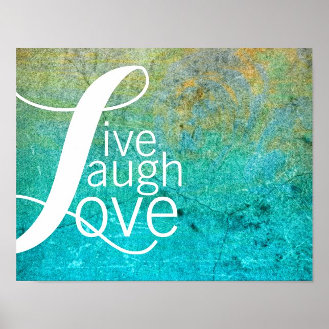 Typografie Zitat Poster live lachen Liebe auf blau (Vorne)