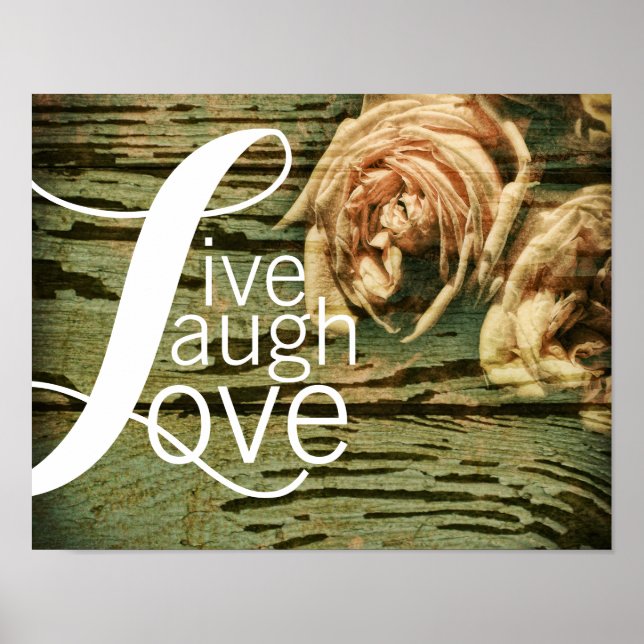 Typografie Zitat Poster live lachen Liebe und Rose (Vorne)