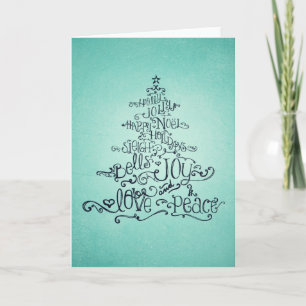 Typografische aquamarine Weihnachtsbaum-Karte Feiertagskarte