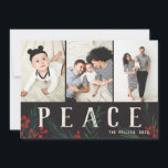 Typografische Botanicals 3 Foto Collage Peace Feiertagskarte<br><div class="desc">Diese neue Ferienkartenkollektion ist in jeder Hinsicht individuell anpassbar und mit unseren handbemalten Winterbeeren und Blattwerk ausgestattet. Kühne moderne Grüße, die zwischen dem Kunstwerk verwoben sind, bilden eine skurrile typografische Aussage, die sich herausstellt. Diese Auflistung enthält mehrere Foto- und Collage-Optionen, um Ihren Foto-Einstellungen anzupassen. Die Rückseite der Karte ist mit...</div>