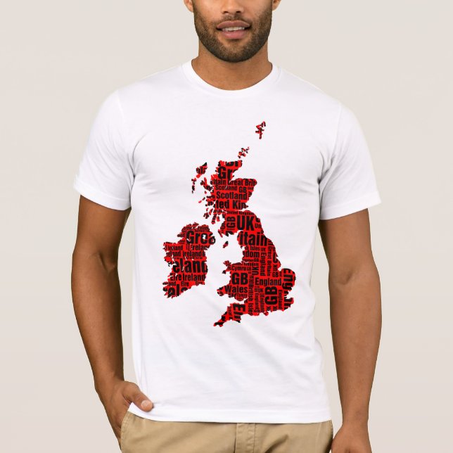 Typografische Britische Inseln - Rot und Schwarz. T-Shirt (Vorderseite)