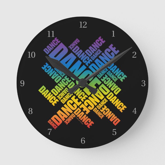 Typografische Dance Round Clock Runde Wanduhr (Vorderseite)