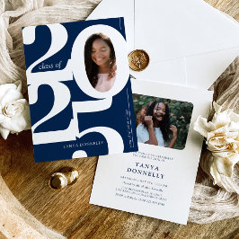 Typografische Foto Blue Graduation Party Einladung