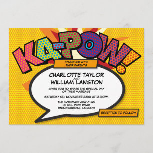 Typografische moderne Comic-Book-Pop-Art-Hochzeit Einladung