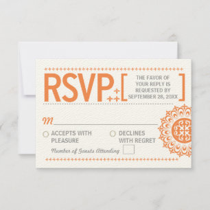 Typografische ornamental-orangefarbene Hochzeitsre RSVP Karte