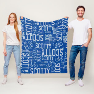 Typografische Personalisierte Namen und Bikes Blau Fleecedecke