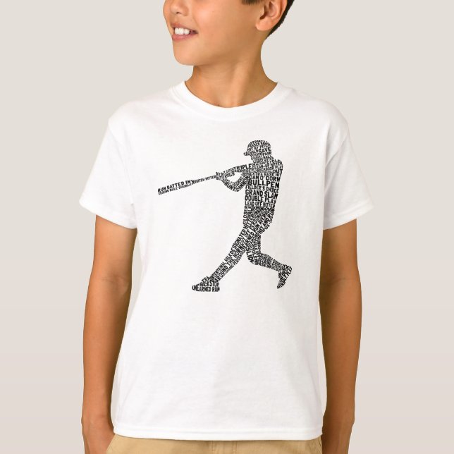 Typografischer Baseball Softball Player T-Shirt (Vorderseite)