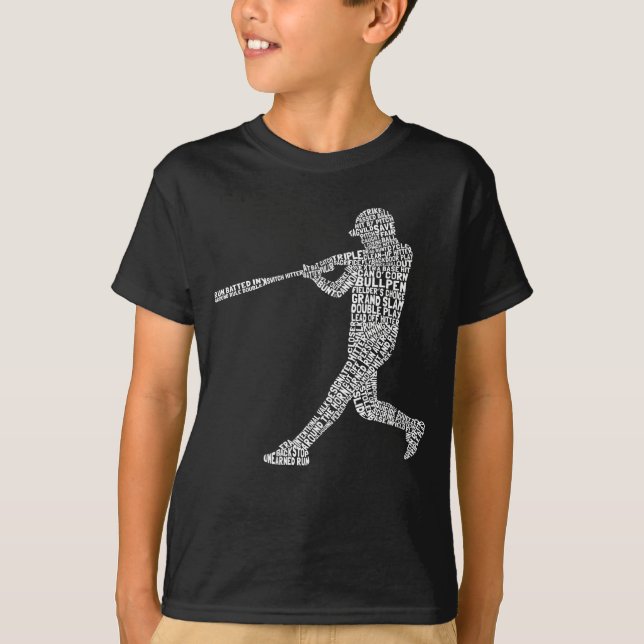 Typografisches Baseball Softball Player Kids T-Shi T-Shirt (Vorderseite)