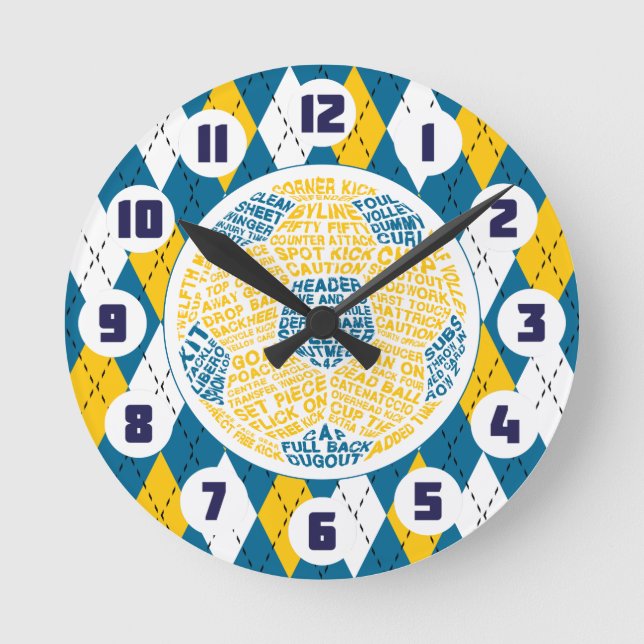 Typografisches Design-Uhrwerk für Fußball Runde Wanduhr (Vorderseite)