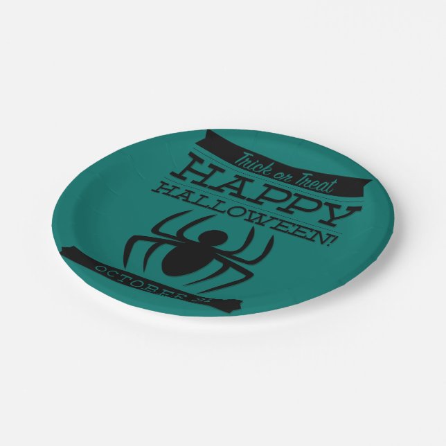 Typografisches Retro Halloween Pappteller (Schrägansicht)