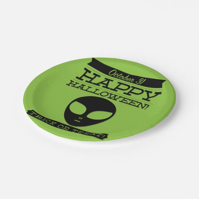 Typografisches Retro Halloween Pappteller (Schrägansicht)