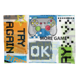 Typografisches Spiel Pixel: spielerischer Hintergr Kissenbezug