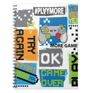 Typografisches Spiel Pixel: spielerischer Hintergr Notizblock