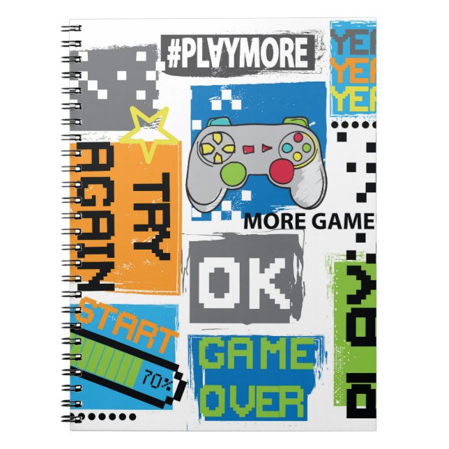 Typografisches Spiel Pixel: spielerischer Hintergr Notizblock (Vorderseite)