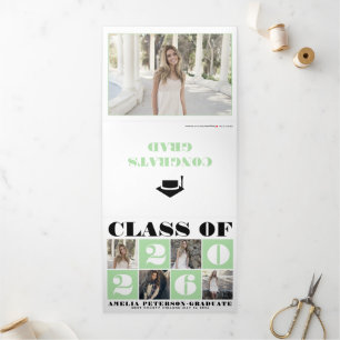 Typografy Class of 2025 Foto Collage Mint Green Dreifach Gefaltete Ankündigung