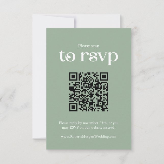 Typografy Sage Green QR Code Hochzeit RSVP Karte (Vorderseite)