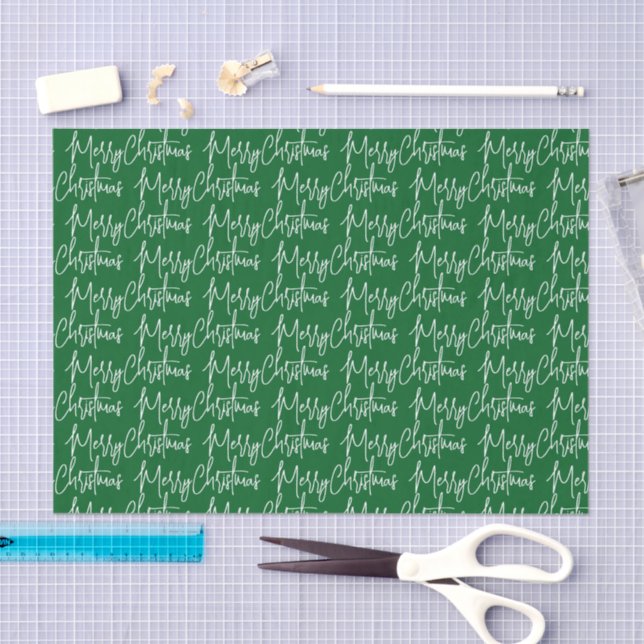 Typography Green Merry Christmas Seidenpapier (Handwerk)