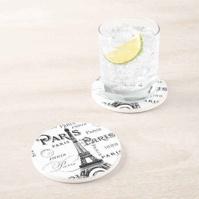 Typography Paris France Eiffel Tower Souvenirs Untersetzer (Seite)