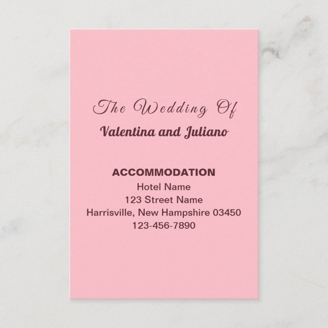 Typography Pink Wedding Accommodation Portrait Begleitkarte (Vorderseite)