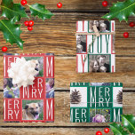 Typography Square Photos Traditional Colors Geschenkpapier Set<br><div class="desc">Create your own custom wrapping paper sheets assortment with up to 5 of your photos in square format and a typography checkerboard pattern design in a traditional Christmas color palette of reds, greens and white. Sheet one has a template for up to two of your favorite photos bordered in a...</div>
