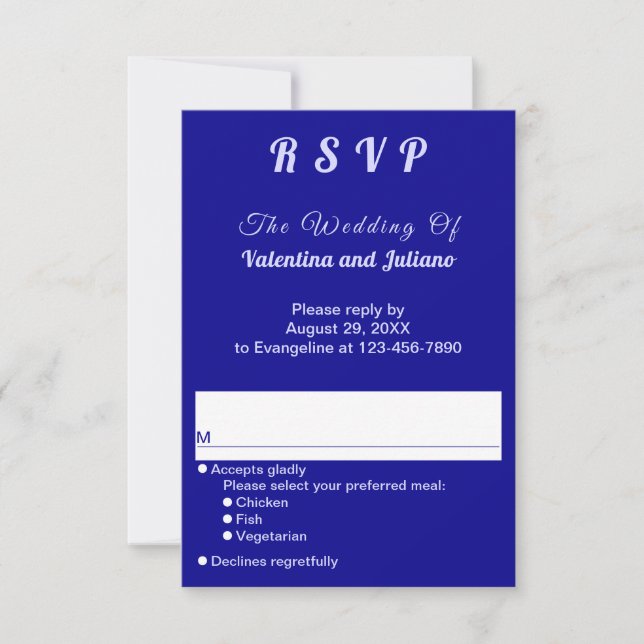 Typography Style Dark Blue Portrait Wedding RSVP Karte (Vorderseite)