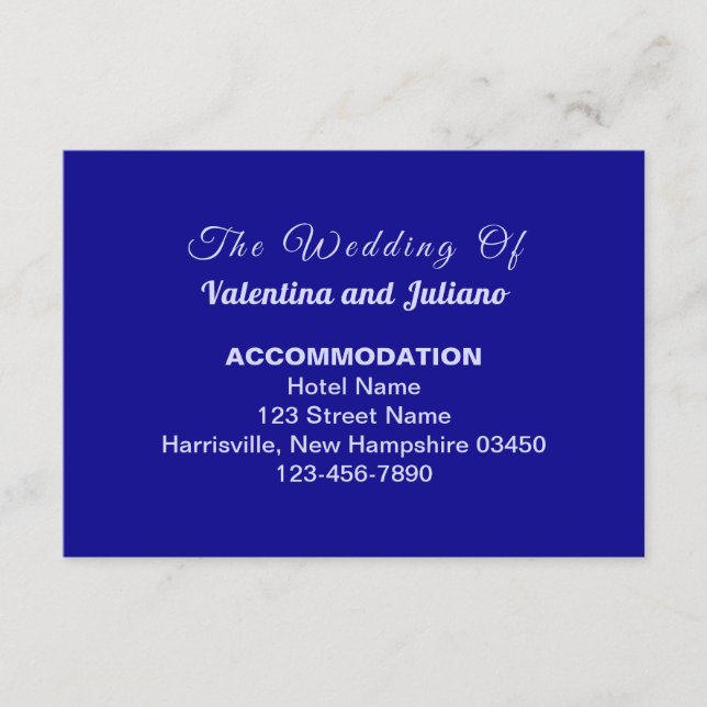 Typography Style Dark Blue Wedding Accommodation Begleitkarte (Vorderseite)