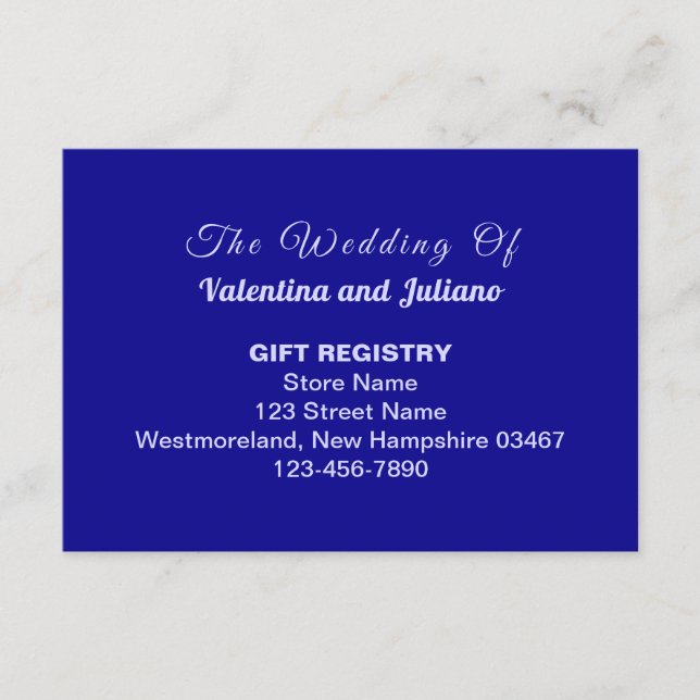 Typography Style Dark Blue Wedding Gift Registry Begleitkarte (Vorderseite)