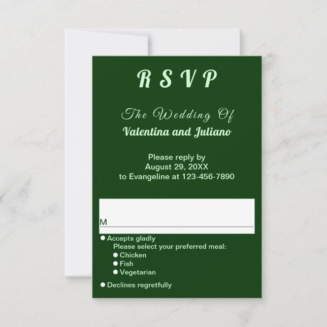 Typography Style Dark Green Portrait Wedding RSVP (Vorderseite)
