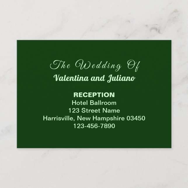 Typography Style Dark Green Wedding Reception Begleitkarte (Vorderseite)