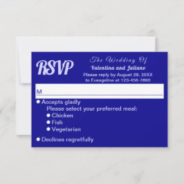 Typography Style Minimalist Dark Blue Wedding RSVP Karte