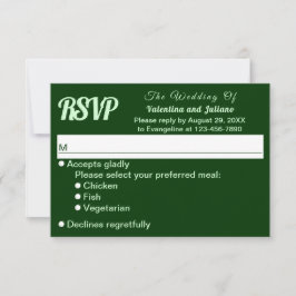 Typography Style Minimalist Dark Green Wedding RSVP Karte