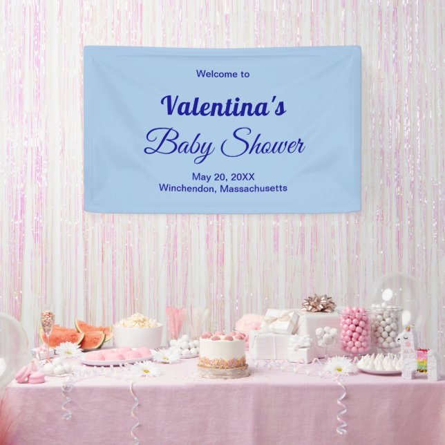 Typography Style Minimalist Light Blue Baby Shower Banner (Party)