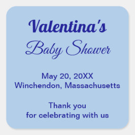 Typography Style Minimalist Light Blue Baby Shower Quadratischer Aufkleber