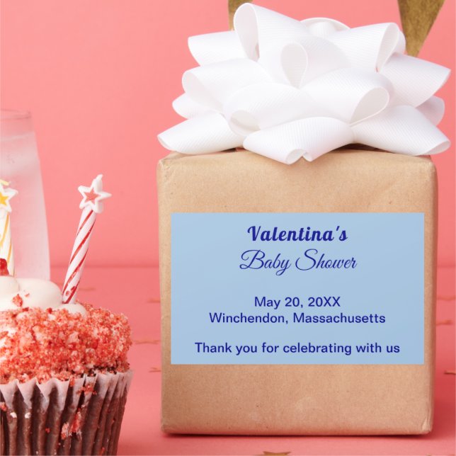 Typography Style Minimalist Light Blue Baby Shower Rechteckiger Aufkleber (Party)